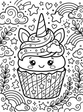 Desenho de Cupcake Unicornio Mágico para colorir e imprimir grátis