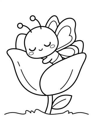Desenho de Bebé Mariposa Durmiendo en el Tulipan para colorir e imprimir grátis