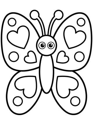 Desenho de Mariposa con Alas Decoradas de Corazones para colorir e imprimir grátis