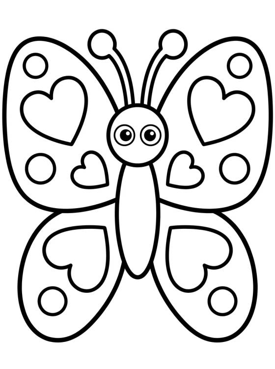 Desenho de Mariposa con Alas Decoradas de Corazones para colorir e imprimir grátis