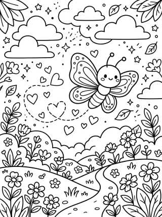 Desenho de Mariposa con Rastro de Corazones para colorir e imprimir grátis