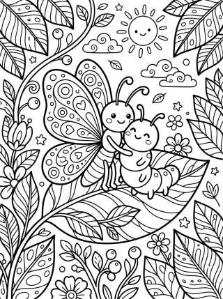 Desenho de Mariposa y Oruga Amigas para colorir e imprimir grátis