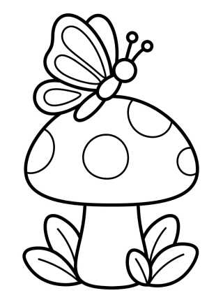 Desenho de Mariposa y el Hongo de Jardín para colorir e imprimir grátis