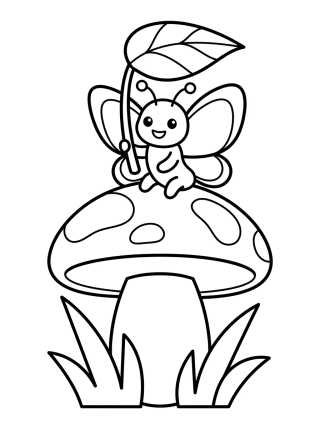Desenho de Mariposa Feliz en el Hongo para colorir e imprimir grátis