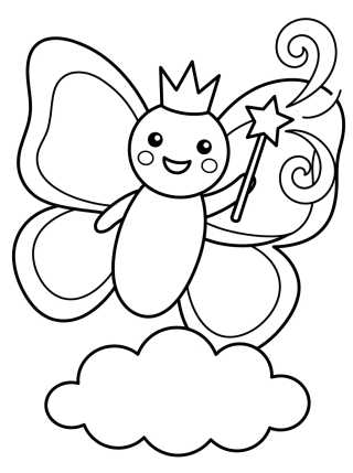 Desenho de Mariposa Kawaii con Varita Mágica para colorir e imprimir grátis