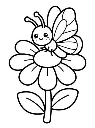 Desenho de Mariposa Kawaii Posada en una Flor para colorir e imprimir grátis