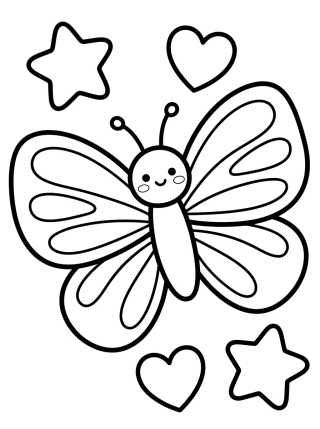 Desenho de Mariposa Kawaii Volando con Estrellas para colorir e imprimir grátis