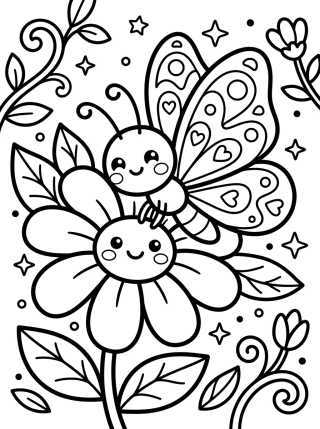 Desenho de Mariposa en la Flor Feliz para colorir e imprimir grátis