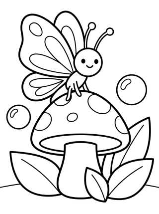 Desenho de Mariposa en el Hongo del Jardín para colorir e imprimir grátis