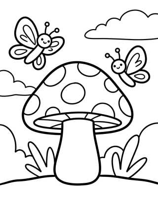 Desenho de Mariposas Tiernas Volando en el Hongo para colorir e imprimir grátis