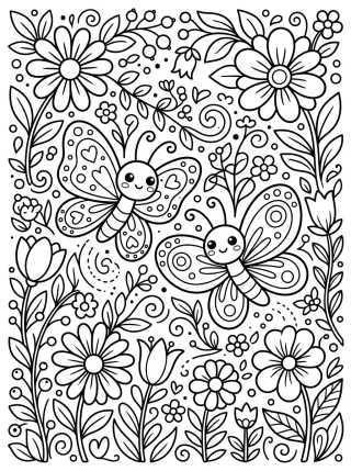 Desenho de Dos Mariposas Bailando en el Jardín para colorir e imprimir grátis