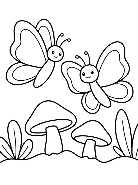 Desenho de Pareja de Mariposas Amigas en el Jardín para colorir e imprimir grátis