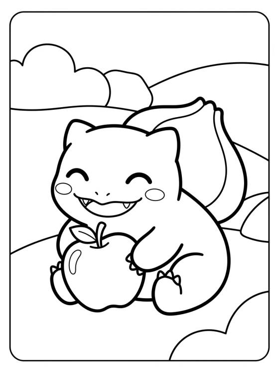 Desenho de Bulbasaur Comiendo Fruta para colorir e imprimir grátis