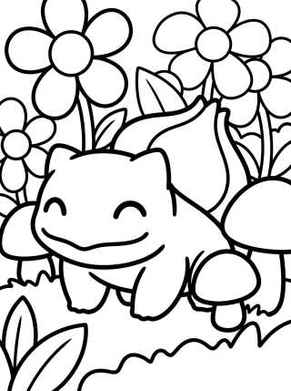 Desenho de Bulbasaur Feliz en el Jardín para colorir e imprimir grátis