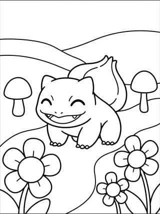Desenho de Bulbasaur Feliz en el Jardín para colorir e imprimir grátis