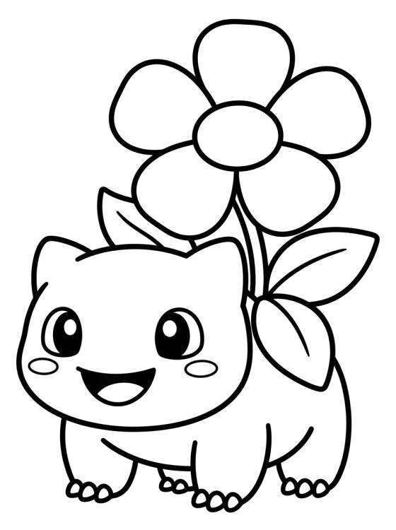 Desenho de Bulbasaur Kawaii con Flor para colorir e imprimir grátis