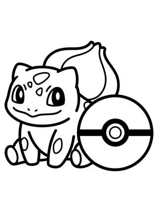 Desenho de Bulbasaur Kawaii con Pokébola para colorir e imprimir grátis