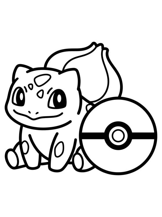 Desenho de Bulbasaur Kawaii con Pokébola para colorir e imprimir grátis