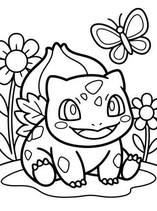Desenho de Bulbasaur Sonriente en el Jardín para colorir e imprimir grátis