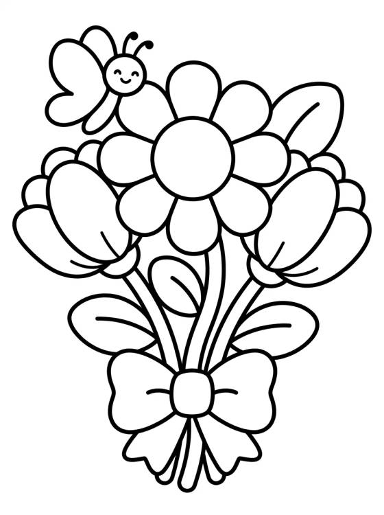 Desenho de Ramo de Flores con Mariposa para colorir e imprimir grátis