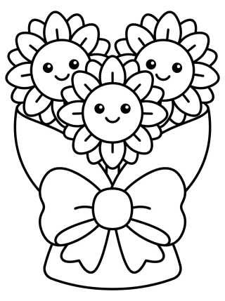 Desenho de Ramo de Girasoles Kawaii para colorir e imprimir grátis