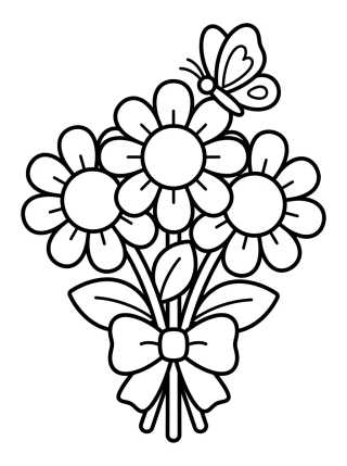 Desenho de Ramo de Margaritas y Mariposa para colorir e imprimir grátis