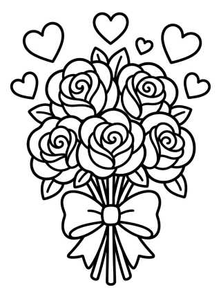 Desenho de Ramo de Rosas con Corazones para colorir e imprimir grátis