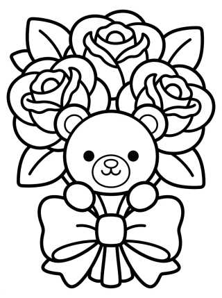 Desenho de Ramo de Rosas con Osito Tierno para colorir e imprimir grátis