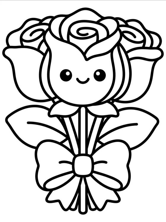 Desenho de Ramo de Rosas Kawaii para colorir e imprimir grátis