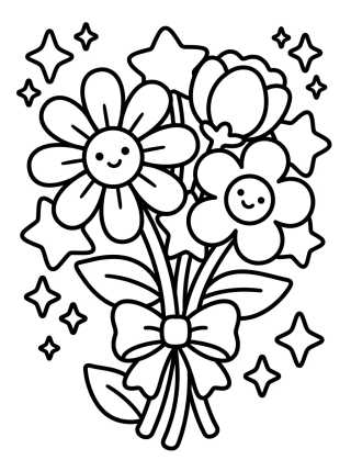 Desenho de Ramo Mágico de Flores Surtidas para colorir e imprimir grátis