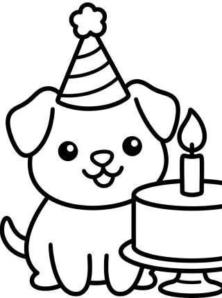Desenho de Perrito con Gorro de Cumpleaños para colorir e imprimir grátis