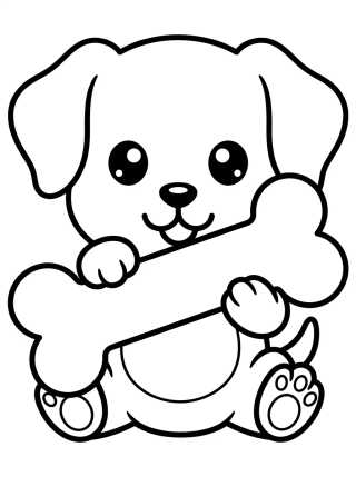 Desenho de Perrito Comiendo un Hueso para colorir e imprimir grátis
