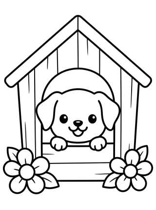 Desenho de Perrito Feliz en su Casita para colorir e imprimir grátis