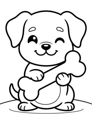 Desenho de Perrito Cachorro con su Huesito para colorir e imprimir grátis
