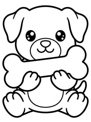Desenho de Perrito Tierno con Hueso para colorir e imprimir grátis