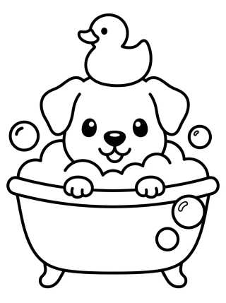 Desenho de Perrito Tomando un Baño de Burbujas para colorir e imprimir grátis