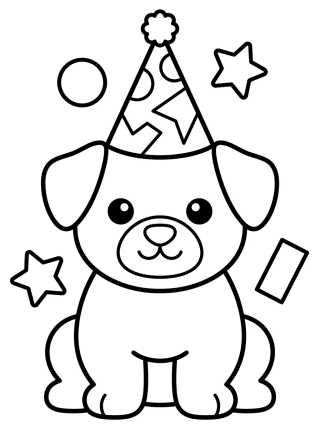 Desenho de Perro con Gorro de Cumpleaños para colorir e imprimir grátis
