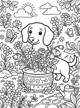 Desenho de Perro Salchicha en el Jardín para colorir e imprimir grátis