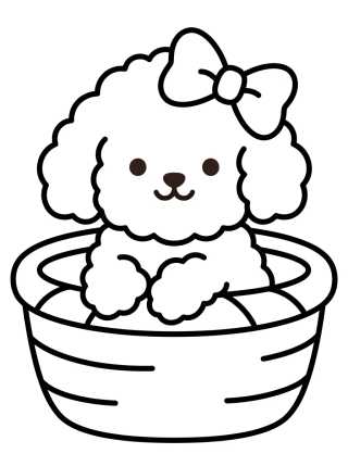 Desenho de Cachorro Poodle en su Canasta para colorir e imprimir grátis