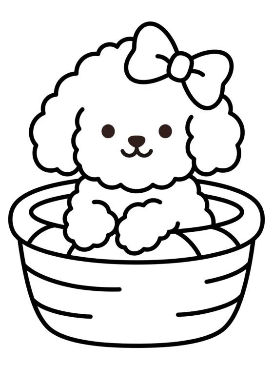 Desenho de Cachorro Poodle en su Canasta para colorir e imprimir grátis