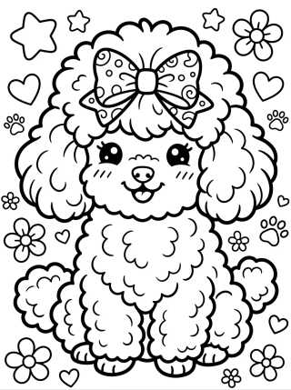 Desenho de Poodle Lindo con Lazo para colorir e imprimir grátis