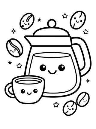 Desenho de Cafetera y Taza Amiguitas para colorir e imprimir grátis