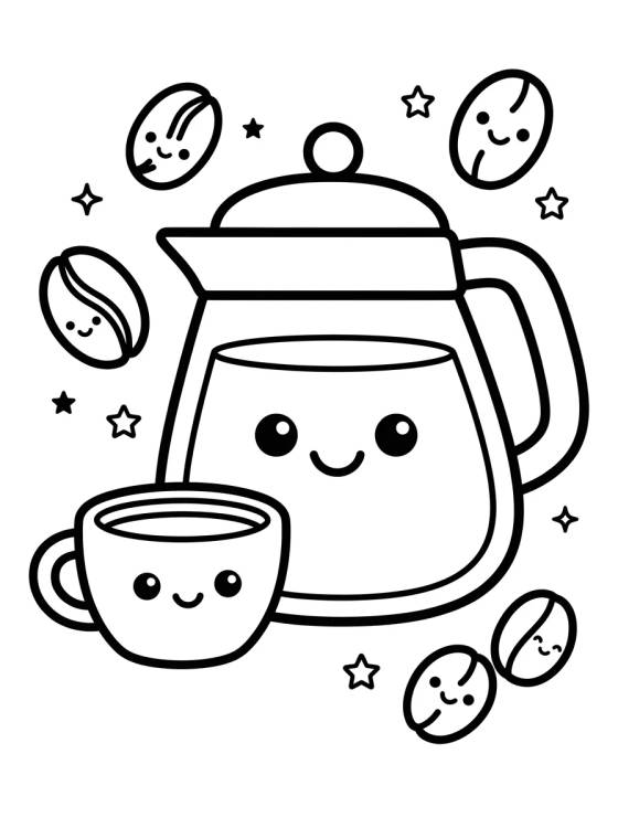 Desenho de Cafetera y Taza Amiguitas para colorir e imprimir grátis