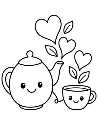 Desenho de Tetera y Taza Amigas para colorir e imprimir grátis
