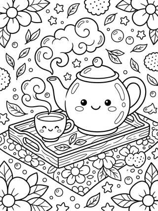 Desenho de Tetera y Taza de Té Amigas para colorir e imprimir grátis