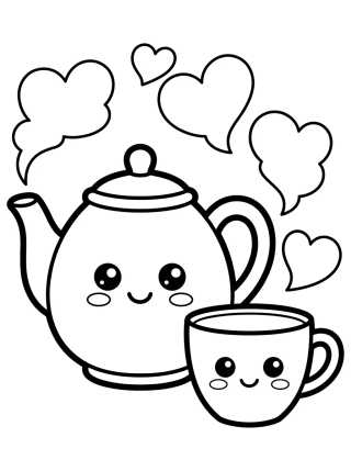 Desenho de Tetera y Taza de Té Lindas para colorir e imprimir grátis