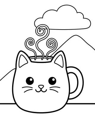 Desenho de Taza de Café de Gatito para colorir e imprimir grátis