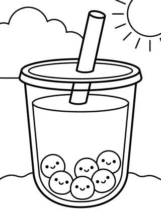 Desenho de Vaso de Bubble Tea Kawaii para colorir e imprimir grátis