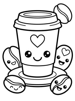 Desenho de Vaso de Café Kawaii Sonriente para colorir e imprimir grátis