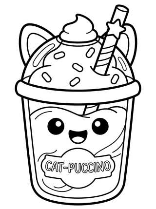 Desenho de Frappuccino de Gatito Kawaii para colorir e imprimir grátis